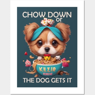 cute puppy enjoy food Posters and Art